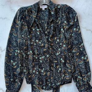 Evereve floral long sleeved top | navy turquoise brown paisley Evereve blouse
